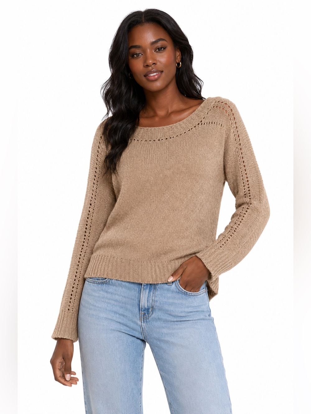 GAP Alpaca Blend Open Stitch Knit Sweater Tan Oatmeal Size M
